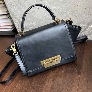 Zac Posen Black Mini Satchel with brass colored clasp - long & short strap
